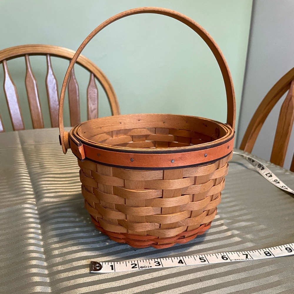 Longaberger Rustic Round Orange Wood Basket with Handle